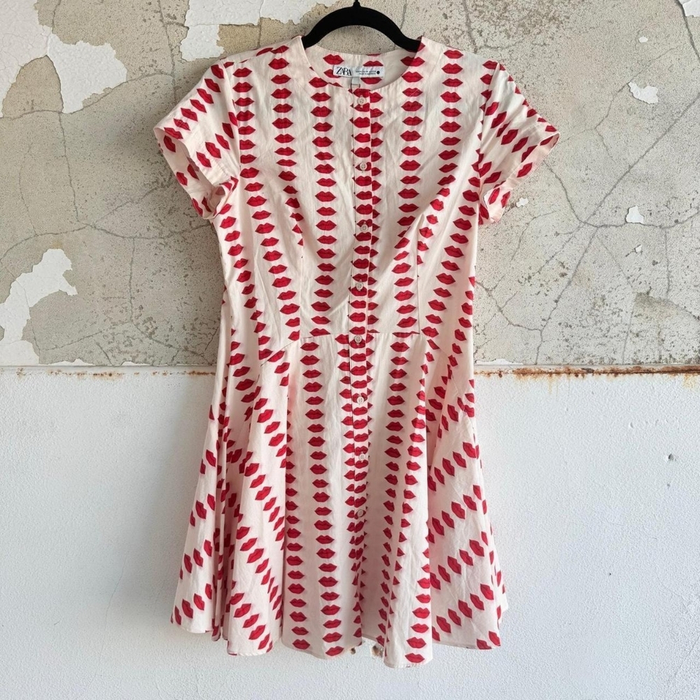 Zara Women's Cream and Red Dress